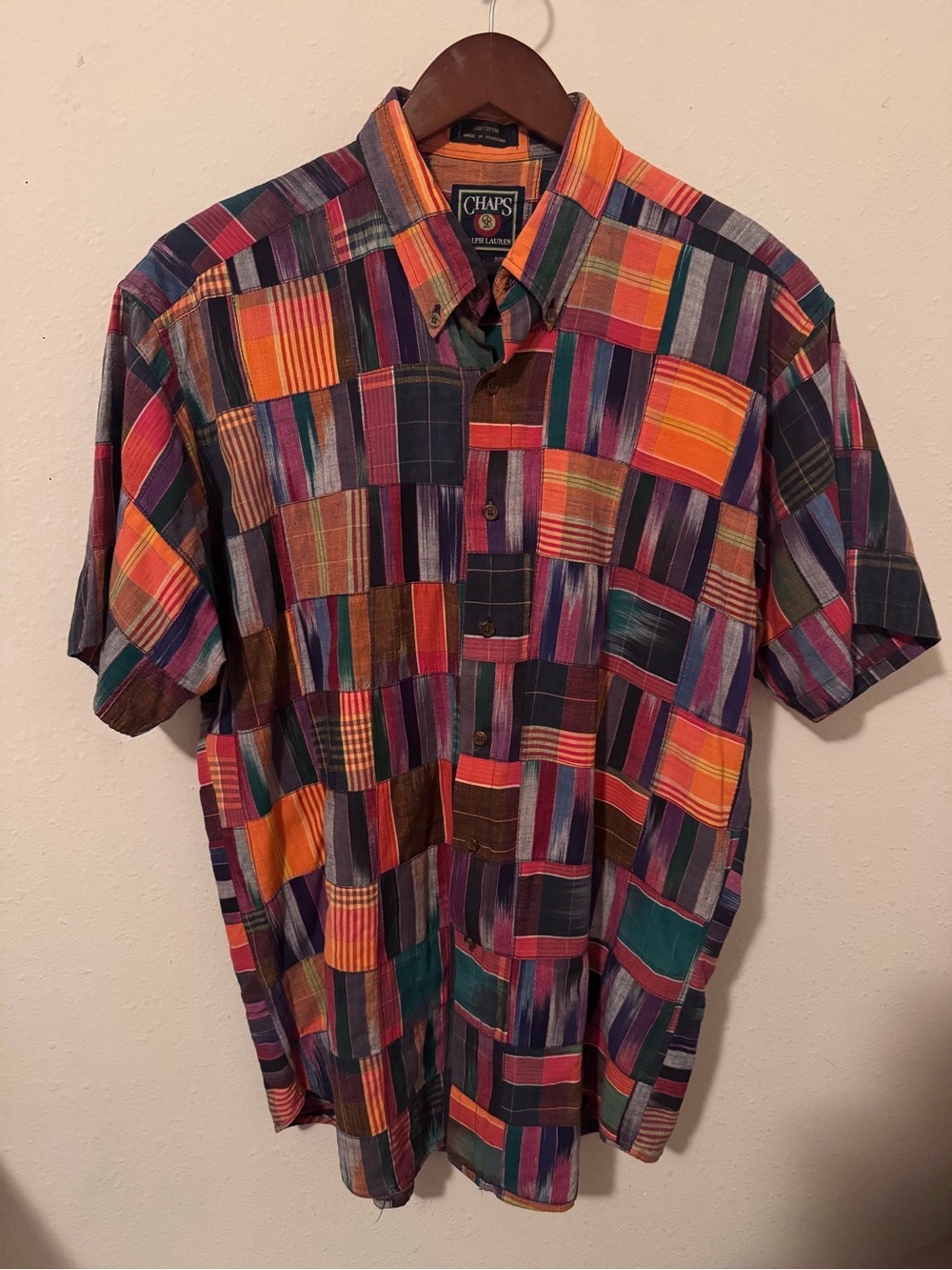 Chaps Multicolor Patchwork Short-Sleeve Button-Up Shirt